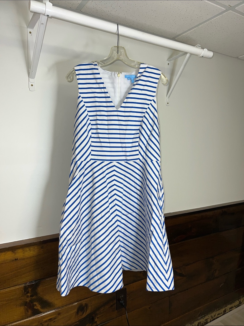 Draper James Sleeveless V-Neck Blue and White Striped Fit & Flare Dress- 12